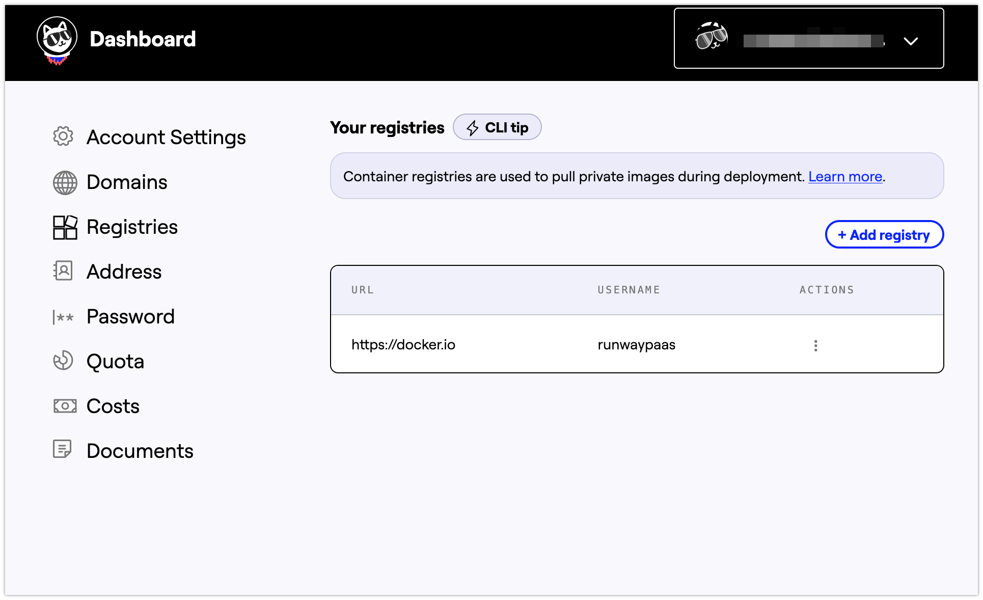 Runway UI: Registry management