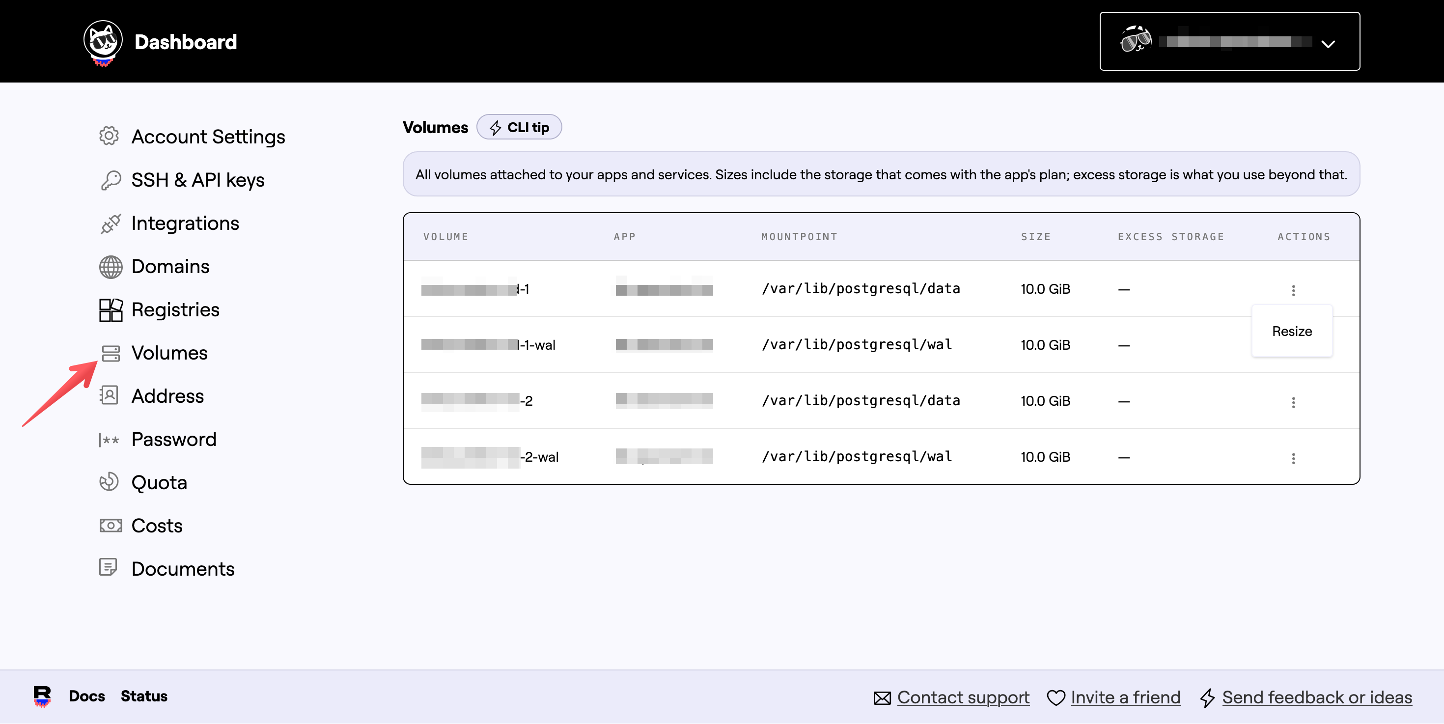 Runway UI: volumes in the profile